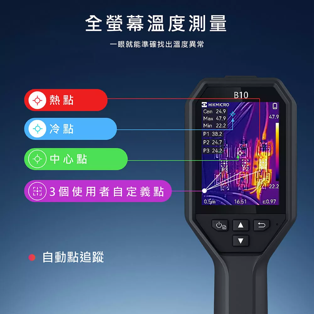 表示HIKMICROB10熱像儀的溫度量測方式